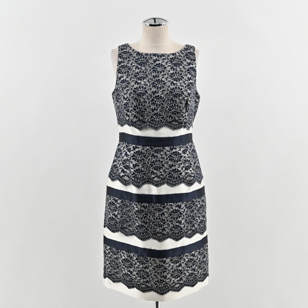 Katherine Kelly Lace‎ Sheath Dress Womens Size 4 Black Ivory Cocktail Sleeveless